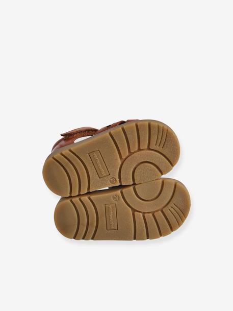 Closed Leather Sandals with Hook-&-Loop Strap for Babies cashew+gold+navy blue - vertbaudet enfant 