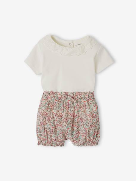 T-Shirt with Collar & Floral Shorts Combo for Newborns ecru - vertbaudet enfant 