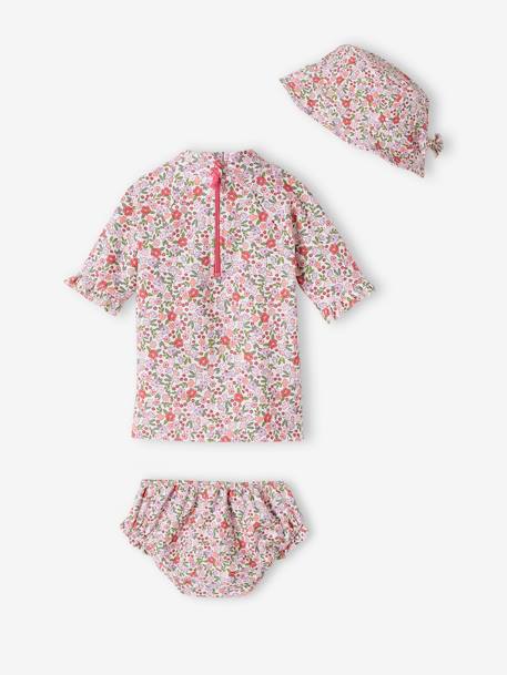 UV Protection Swimwear Combo: T-Shirt + Briefs + Bucket Hat for Baby Girls rose - vertbaudet enfant 
