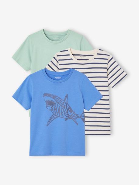Lot de 3 T-shirts Basics garçon manches courtes blanc chiné+bleu azur+cappuccino+lot vert+vert+vert d'eau - vertbaudet enfant 