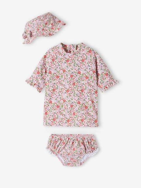 Ensemble de bain anti-UV T-shirt + culotte + bob bébé fille rose - vertbaudet enfant 