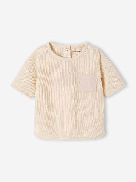 Honeycomb T-Shirt + Fleece Trousers Combo for Babies ecru - vertbaudet enfant 