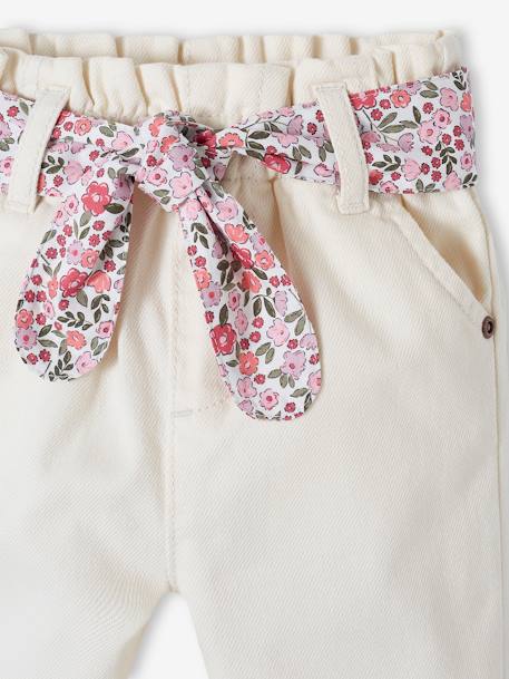 Paperbag Trousers with Tie Belt, for Babies ecru - vertbaudet enfant 