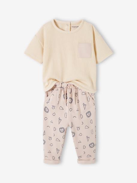 Ensemble T-shirt en nid d'abeille et pantalon en molleton bébé écru - vertbaudet enfant 