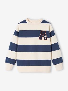 Sweatshirt with Wide Stripes & Bouclé Badge for Boys  - vertbaudet enfant