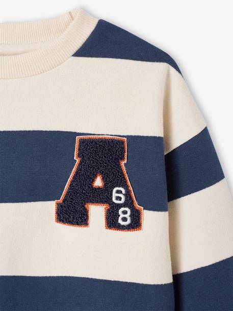 Sweatshirt with Wide Stripes & Bouclé Badge for Boys apricot+night blue - vertbaudet enfant 