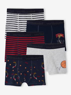 Pack of 5 "Basketball" Stretch Boxers in Organic Cotton for Boys  - vertbaudet enfant