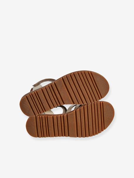 Hook-&-Loop Leather Sandals for Children, Designed for Autonomy ecru+gold - vertbaudet enfant 