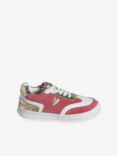Leather Trainers for Girls, Designed for Autonomy set pink - vertbaudet enfant 