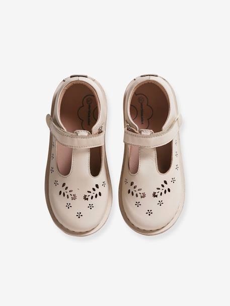 Leather Shoes for Girls, Designed for Autonomy ecru+gold+PINK MEDIUM SOLID WITH DESIG - vertbaudet enfant 