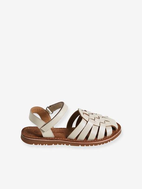 Sandales scratchées cuir enfant écru+or - vertbaudet enfant 
