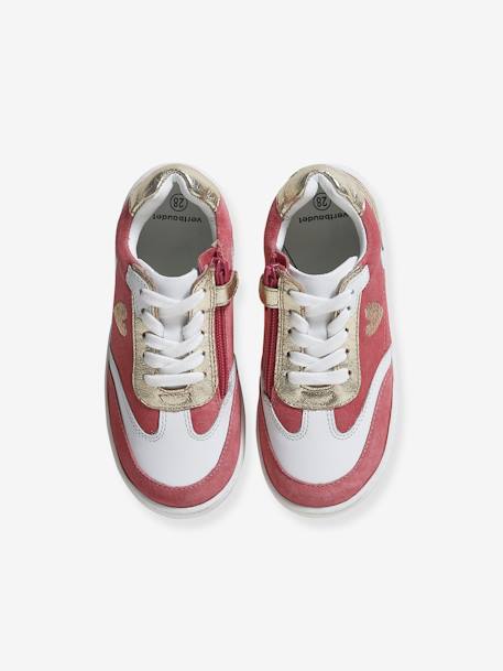 Leather Trainers for Girls, Designed for Autonomy set pink - vertbaudet enfant 