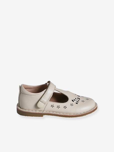 Leather Shoes for Girls, Designed for Autonomy ecru+gold+PINK MEDIUM SOLID WITH DESIG - vertbaudet enfant 