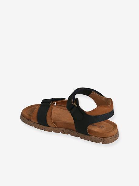 Leather Hook-&-Loop Sandals for Children, Designed for Autonomy khaki+navy blue+sandy beige - vertbaudet enfant 