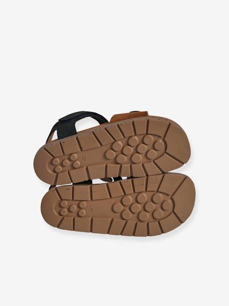 Hook-&-Loop Leather Sandals for Children khaki+navy blue+sandy beige - vertbaudet enfant 