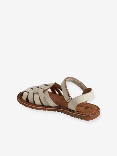 Leather Sandals with Hook-&-Loop Straps for Children ecru+gold - vertbaudet enfant 
