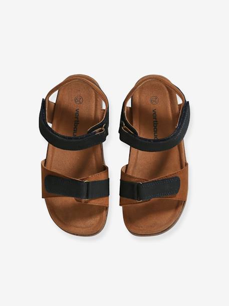 Hook-&-Loop Leather Sandals for Children navy blue+sandy beige - vertbaudet enfant 