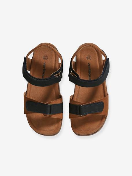 Leather Hook-&-Loop Sandals for Children, Designed for Autonomy khaki+navy blue+sandy beige - vertbaudet enfant 