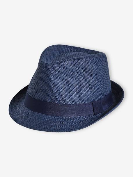 Straw-Like Panama Hat for Boys blue+navy blue - vertbaudet enfant 