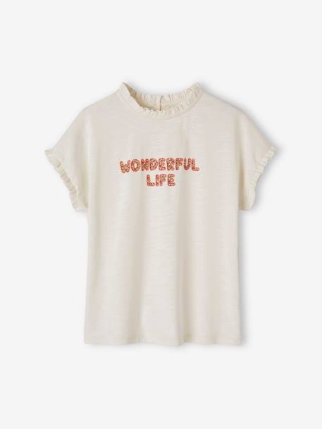Tee-shirt message léopard fantaisie fille manches courtes à volants vanille - vertbaudet enfant 