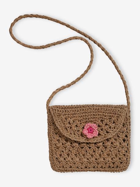 Braided Rope-Like Shoulder Bag with Flowers for Girls wood - vertbaudet enfant 