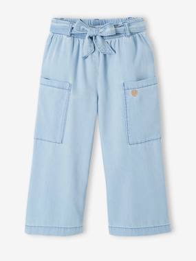 Wide-Leg Trousers in Chambray, Easy to Put On, for Girls  - vertbaudet enfant