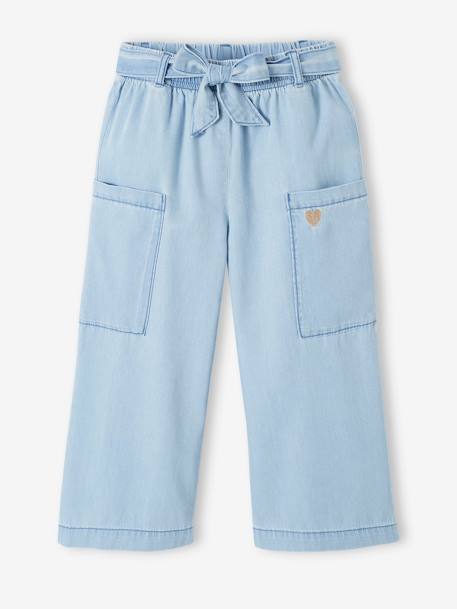 Wide-Leg Trousers in Chambray, Easy to Put On, for Girls double stone - vertbaudet enfant 