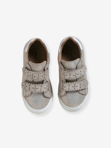 Hook-and-Loop Leather Trainers for Girls, Designed for Autonomy gold - vertbaudet enfant 