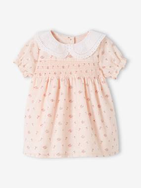 Baby-Smocked Dress with Broderie Anglaise Collar for Newborn Babies