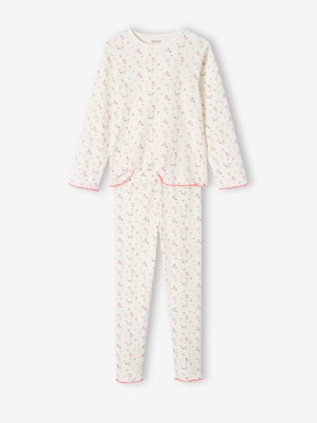 Pack of 2 Rib Knit Pyjamas with Flowers for Girls grey blue - vertbaudet enfant 