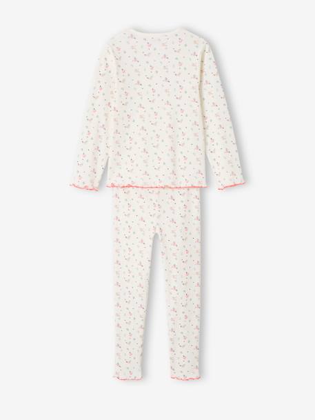 Pack of 2 Rib Knit Pyjamas with Flowers for Girls grey blue - vertbaudet enfant 