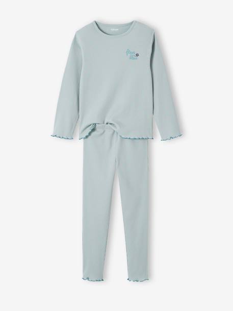Lot de 2 pyjamas fille maille côtelée motifs fleurs bleu grisé - vertbaudet enfant 