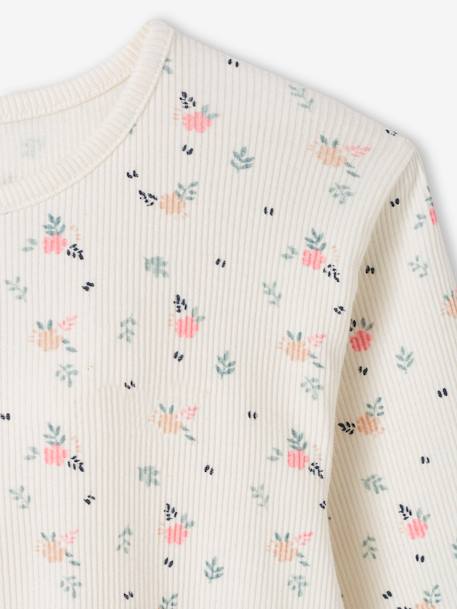 Lot de 2 pyjamas fille maille côtelée motifs fleurs bleu grisé - vertbaudet enfant 