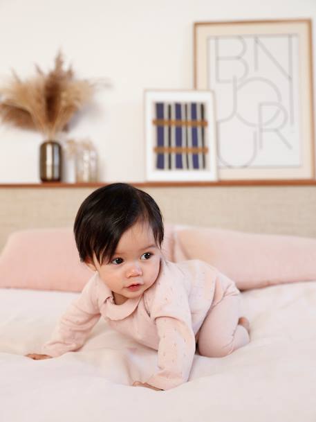 Ensemble bébé pull à collerette pantalon en tricot rose nude - vertbaudet enfant 