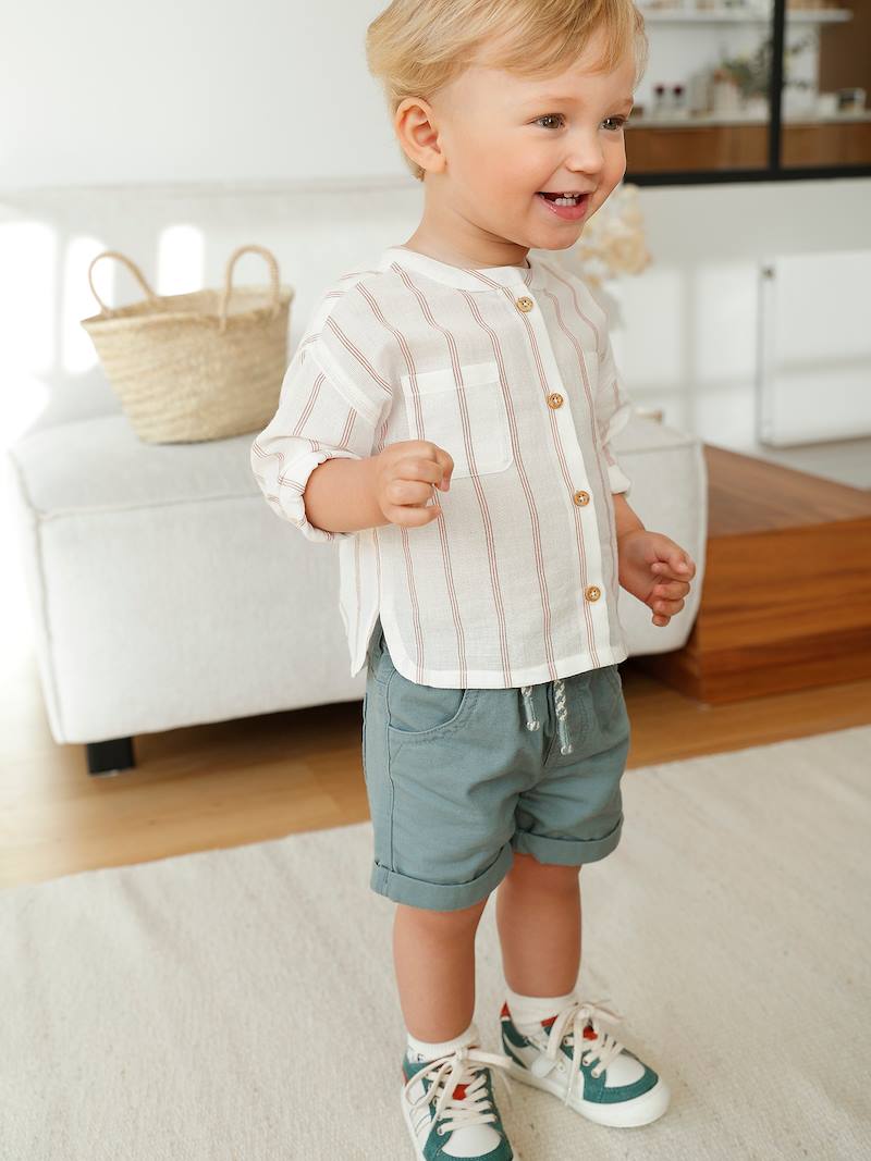 Babyhug 100% Cotton Half Sleeves Checks Shirt With Mandarin Collar - Red main image 1