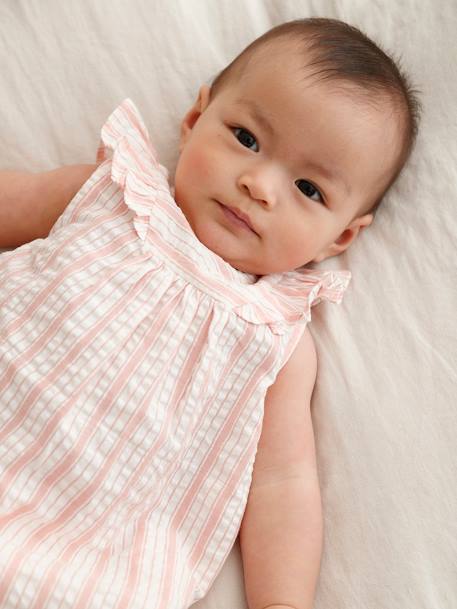 Striped Dress in Seersucker for Newborn Babies rose - vertbaudet enfant 