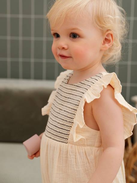 Cotton Gauze Jumpsuit for Babies ecru - vertbaudet enfant 