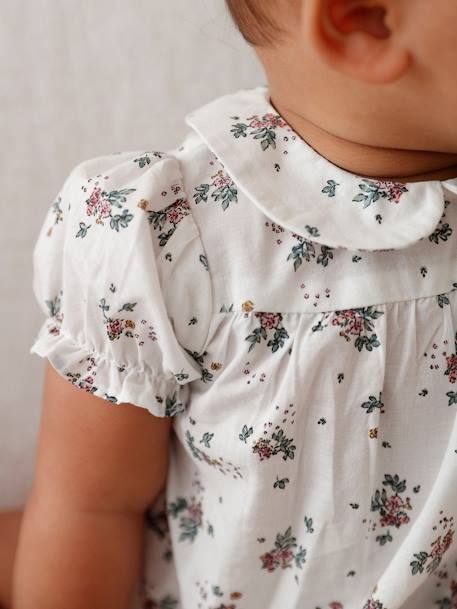 Blouse manches courtes naissance fleurie écru - vertbaudet enfant 