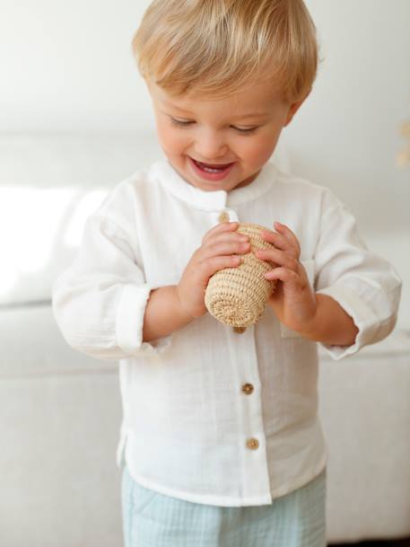 Chemise bébé col mao en gaze de coton personnalisable bleu électrique+écru+vert foncé - vertbaudet enfant 