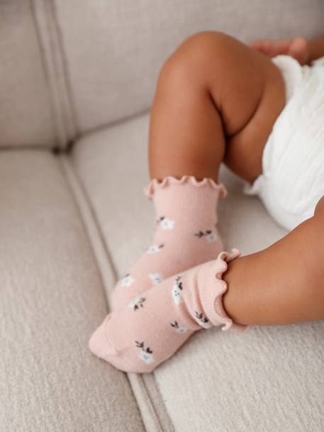 Lot de 3 paires de chaussettes 'fleurs' bébé fille rose poudré - vertbaudet enfant 
