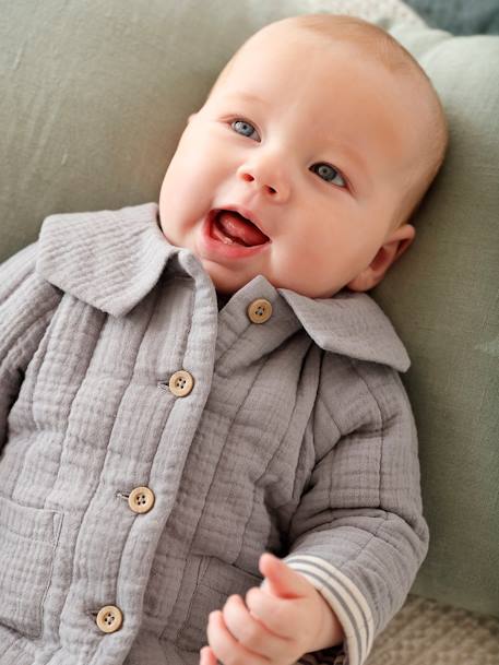 Veste en gaze de coton Bébé personnalisable bleu jean - vertbaudet enfant 