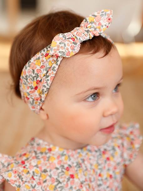 Ensemble bébé fille combinaison + bandeau imprimés rose imprimé+rose pâle+rose poudré+vert céladon imprimé - vertbaudet enfant 
