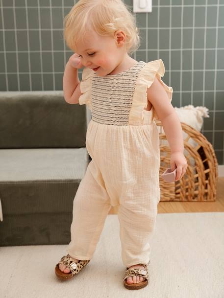 Cotton Gauze Jumpsuit for Babies ecru - vertbaudet enfant 