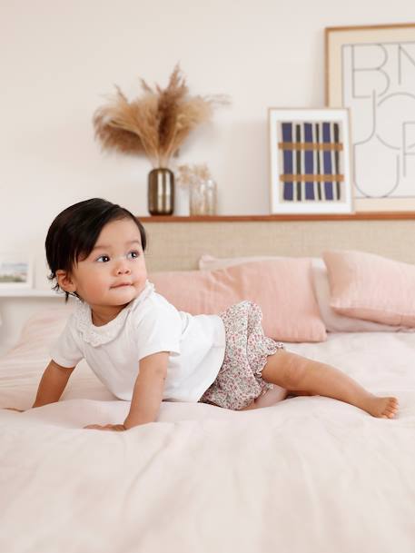 T-Shirt with Collar & Floral Shorts Combo for Newborns ecru - vertbaudet enfant 