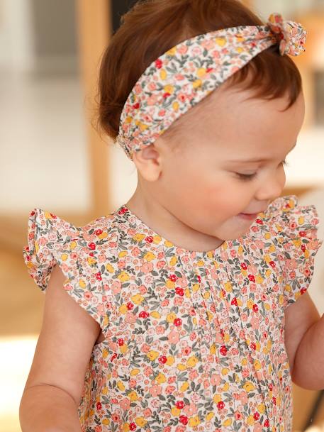 Ensemble bébé fille combinaison + bandeau imprimés rose imprimé+rose pâle+rose poudré+vert céladon imprimé - vertbaudet enfant 