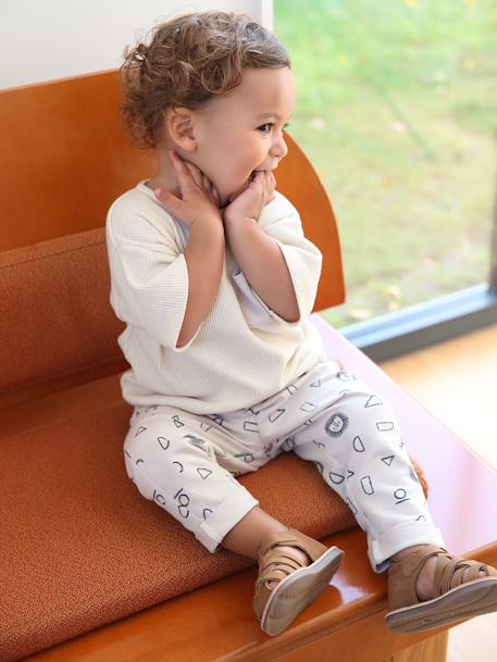 Honeycomb T-Shirt + Fleece Trousers Combo for Babies ecru - vertbaudet enfant 