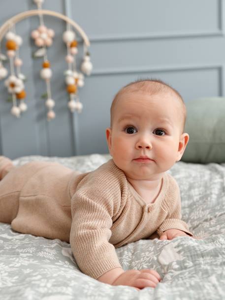 3-Piece Knitted Ensemble: Cardigan, Trousers & Booties for Newborn Babies marl beige - vertbaudet enfant 