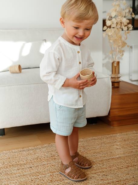 Chemise bébé col mao en gaze de coton personnalisable bleu électrique+écru+vert foncé - vertbaudet enfant 