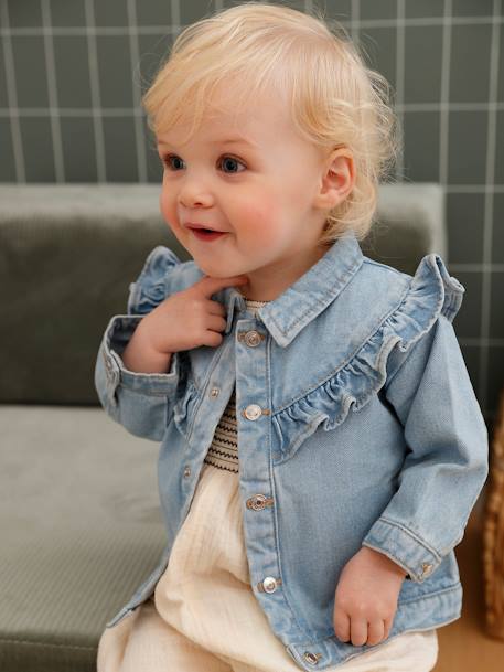 Denim Jacket with Ruffles for Babies bleached denim - vertbaudet enfant 