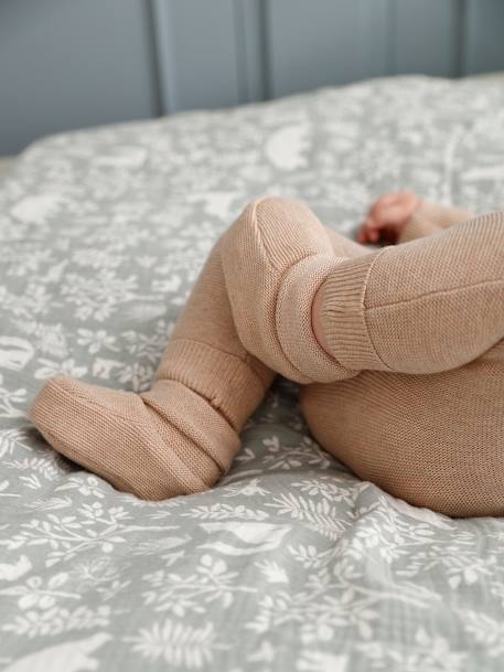 Kit naissance 3 pièces cardigan pantalon chaussons en tricot beige chiné - vertbaudet enfant 